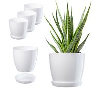 KADAX Vaso da fiori con sottovaso, in plastica, rotondo, 18 cm, bianco, 3 pezzi
