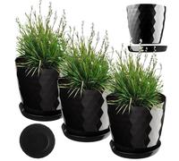 KADAX Vaso da fiori in plastica con sottovaso, vaso in materiale leggero, vaso decorativo per erbe aromatiche, vaso per fiori, piante, cactus e piante grasse (set di 3-25 cm, nero)
