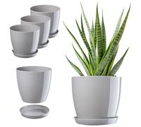 KADAX Vaso da fiori con sottovaso, vaso rotondo in plastica, per interni, vaso per fiori e piante da interno, vaso per erbe aromatiche (set da 3 - 23 cm, grigio)