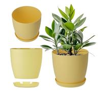 KADAX Vaso da fiori, fioriera con piattino, vaso da fiori rotondo in plastica, vaso opaco per cactus, felci, fioriera lucida per balcone, appartamento e terrazza (⌀ 12 cm, limone)