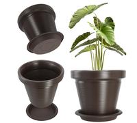 Kadax Vaso da fiori in plastica con sottovaso 55 cm marrone scuro