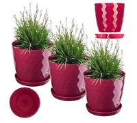 KADAX Vaso da fiori, in plastica con sottovaso, in materiale leggero, vaso decorativo per erbe aromatiche, vaso per fiori, piante, cactus e piante grasse (set di 3-18 cm, amaranto)
