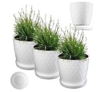 KADAX Vaso da fiori in plastica con sottovaso, vaso in materiale leggero, vaso decorativo per erbe aromatiche, vaso per fiori, piante, cactus e piante grasse (set di 3-16 cm, bianco)
