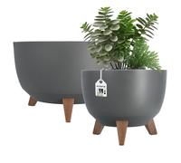 KADAX Vaso da fiori rotondo in plastica con supporti a innesto - Set di 2, 29 cm, Grigio scuro