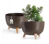 KADAX Vaso rialzato in plastica con tre supporti, piedistallo simil-legno (33 cm, Marrone)