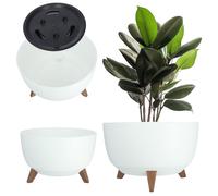KADAX Vaso Rialzato in Plastica per Piante da Interno ed Esterno, Coprivaso Decorativo con Piedistallo Simil-Legno e Design Moderno (39.5 cm, Bianco)