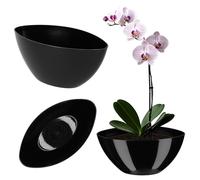KADAX Vaso da fiori ovale in plastica, vaso da fiori decorativo, per interni, fiori e piante, balcone, fioriera per interni (30 x 14 cm, nero)