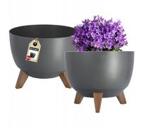 KADAX Vaso da fiori rotondo in plastica con supporti a innesto - Set di 2, 29 cm, Grigio scuro