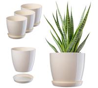 KADAX Vaso da fiori con sottovaso, vaso rotondo in plastica, per interni, vaso per fiori e piante da interno, vaso per erbe aromatiche (set da 3 - 23 cm, ecru)