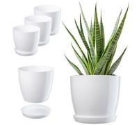 KADAX Vaso da fiori con sottovaso, vaso rotondo in plastica, per interni, vaso per fiori e piante da interno, vaso per erbe aromatiche (set di 3 - 28 cm, bianco)