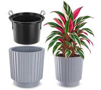 KADAX Vaso decorativo per fiori con inserto interno, vaso rotondo in plastica, per interni ed esterni (grigio, 40 cm)