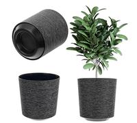KADAX Vaso decorativo rotondo, vaso per piante in plastica, per la coltivazione di piante, per interni ed esterni (nero, 30 cm)