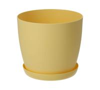 KADAX Flowerpot, fioriera con sottobicchieri, secchio di fiori rotondi in plastica, pentola Matt per cactus, felci, trama luccicante per balcone, appartamento e terrazza (⌀ 25 cm, limone)