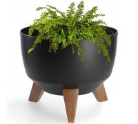 KADAX Vaso Rialzato in Plastica per Piante da Interno ed Esterno, Coprivaso Decorativo con Piedistallo Simil-Legno e Design Moderno (24 cm, Nero)