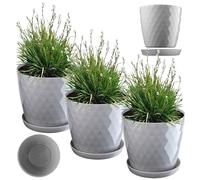 KADAX Vaso per fiori, in plastica con sottovaso, in materiale leggero, vaso decorativo per erbe aromatiche, vaso per fiori, piante, cactus e piante grasse (set da 3 - 25 cm, grigio)