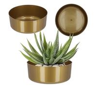 KADAX Vaso per fiori, in plastica, rotondo, contenitore per piante, per davanzale, tavolo, soggiorno, fioriera, diametro: 23 cm, oro