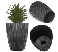 KADAX - Vaso per piante Ø 14,5 x H 17,5 cm, moderno vaso da fiori in plastica, vaso per piante d'appartamento, vaso per fiori con struttura geometrica, vaso per erbe da interno (nero)