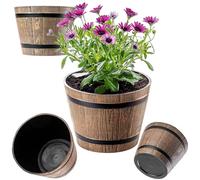 KADAX Vaso per Piante Ø 23 cm, in Plastica Effetto Legno per Giardino, Balcone o Terrazza, con Secchio (Marrone Moca)