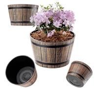 KADAX Vaso per Piante Ø 30 cm, in Plastica Effetto Legno per Giardino, Balcone o Terrazza, con Secchio (Marrone Moca)