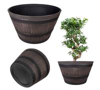 KADAX Vaso per Piante Ø 40 cm, in Plastica Effetto Legno per Giardino, Balcone o Terrazza, con Secchio (Marrone/Nero)