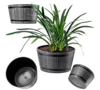 KADAX Vaso per Piante Ø 50 cm, in Plastica Effetto Legno per Giardino, Balcone o Terrazza, con Secchio (Grigio Scuro)