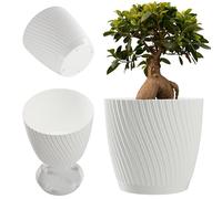 KADAX Vaso per piante rotondo, in plastica, con sottovaso, per piante d'appartamento, vaso senza tempo con superficie decorativa, per interni ed esterni (26 cm, bianco)