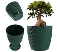 KADAX Vaso per piante rotondo, in plastica, con sottovaso, per piante d'appartamento, vaso senza tempo con superficie decorativa, per interni ed esterni (18,5 cm, verde scuro)