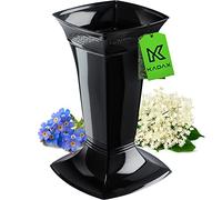 KADAX Vaso per tomba con base, vaso per cimitero, in plastica, per lapide, decorazione per tomba, decorazione per sepoltura, vaso per sepoltura (nero/basso)