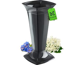 KADAX Vaso per tomba con base, vaso per cimitero, in plastica, per lapide, decorazione per tomba, decorazione per sepoltura, vaso per sepoltura (grafite/alto)