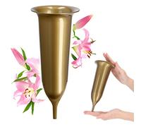 KADAX Vaso per tomba, in plastica, per fiori, vaso di plastica resistente alle intemperie, per cimitero, resistente al gelo (10 cm, con picchetto, dorato)