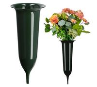 KADAX Vaso per tomba in plastica, vaso per fiori, in plastica per fiori, resistente alle intemperie, per cimitero, decorazione per tomba (13,5 cm, con picchetto, colore: verde)