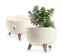 KADAX Vaso Rialzato 33 cm in Plastica per Piante da Interno ed Esterno, Coprivaso Decorativo con Piedistallo Simil-Legno e Design Moderno (Crema)