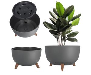 KADAX Vaso Rialzato in Plastica per Piante da Interno ed Esterno, Coprivaso Decorativo con Piedistallo Simil-Legno e Design Moderno (39.5 cm, Grigio Scuro)
