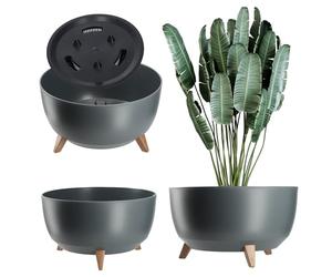 KADAX Vaso Rialzato in Plastica per Piante da Interno ed Esterno, Coprivaso Decorativo con Piedistallo Simil-Legno e Design Moderno (47 cm, Grigio Scuro)