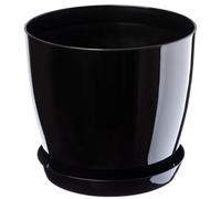 KADAX Vaso rotondo in plastica con piatto, 23 cm, nero