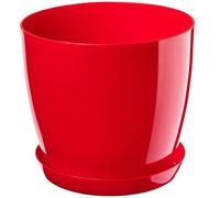 KADAX Vaso rotondo in plastica con piatto, 23 cm, rosso