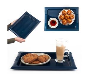 KADAX Vassoio rettangolare in plastica per cucina, vassoio da cucina antiscivolo, vassoio da servizio, vassoio da caffè con manici, vassoio da colazione, vassoio da caffè (blu marino)