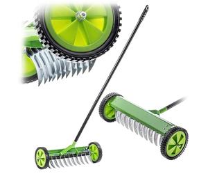 KADAX Ventilatore da prato con ruote, artiglio da giardino per prato, giardino, muschio, rastrello da taglio in metallo, scarificatore manuale, accessorio da giardino, aeratore per prato, coltivatore