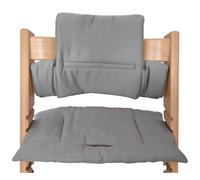 Kadem® Cuscino da seduta in 100% cotone biologico, classico cuscino per seggiolone, 2 pezzi, adatto per seggiolone Stokke Tripp Trapp, lavabile in lavatrice, facile fissaggio rapido, grigio