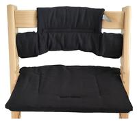 Kadem® Cuscino da seduta in 100% cotone biologico, classico cuscino per seggiolone, 2 pezzi, adatto per seggiolone Stokke Tripp Trapp, lavabile in lavatrice, facile fissaggio rapido, colore nero