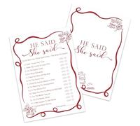 Kaderas Biglietti per addio al nubilato, con scritta in lingua inglese "He Said she Say", accessori divertenti per feste, 30 carte da gioco per addio al nubilato (bordo ondulato)