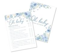 Kaderas Carte da gioco per baby shower per 25 ospiti, design floreale blu con scritta "Baby in Bloom"