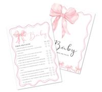 Kaderas Carte da gioco per baby shower, vere o false, per 25 ospiti, per feste di rivelazione di genere, tema fiocco rosa