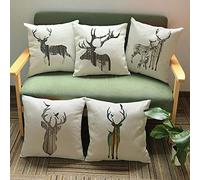 KADIBEER Set 20 Pezzi Federa Testa di Renna di Natale - Decorazione Domestica per Divano Cuscino in Lino Crema - Stampa Animale Cervo 45X45Cm