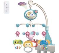 Kadii Culla mobile per bambini con funzione temporizzazione e proiettore a stella, carillon con controllo remoto con musica e luce, giocattolo regalo per bambini da 0 a 24 mesi (blu)