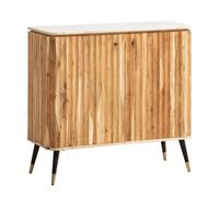 KADIMA DESIGN Bar in legno massello di acacacia, 95 x 90 x 41 cm, in vero marmo, piccolo bar moderno, con ante e portabottiglie