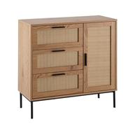 KADIMA DESIGN Cassettiera 80 x 82 x 36 cm, decorazione in rovere e rattan, credenza con tre cassetti e porta, credenza moderna