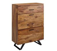 KADIMA DESIGN Cassettiera Sheesham, 80 x 120 x 41,5 cm, in legno massello/metallo, credenza con bordo dell'albero, cassettiera in legno moderno, credenza