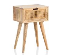 KADIMA DESIGN Consolle da notte Mango in legno massello/rattan, 40 x 60 x 30 cm, comodino marrone, con cassetto intrecciato, comodino con vano portaoggetti