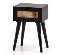 KADIMA DESIGN Consolle da notte Mango in legno massello/rattan, 40 x 60 x 30 cm, comodino nero | comodino con cassetto intrecciato viennese | comodino con vano portaoggetti